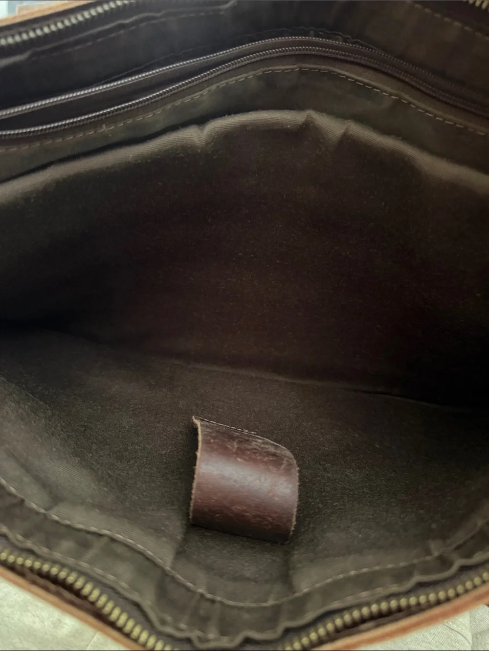Brown leather messenger bag